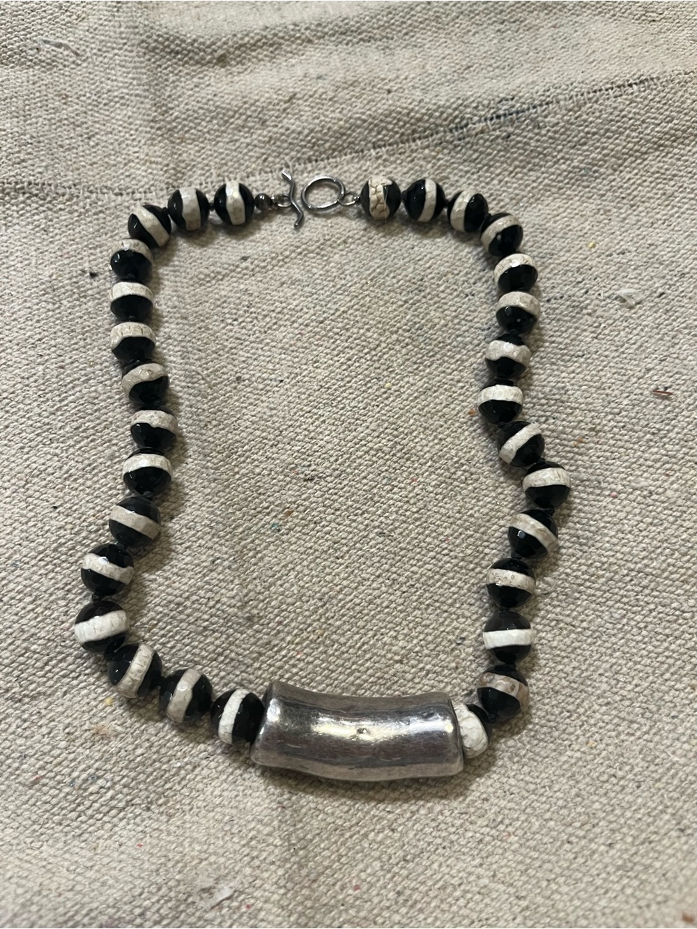 Simon Sebbag Designs Black and White Beaded Statement Necklace - Silver Accent